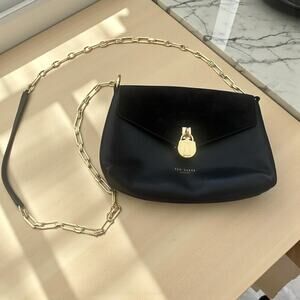 Ted Baker London Miliaa Black Leather & Suede Shoulder Bag Gold Chain Lock EUC!!